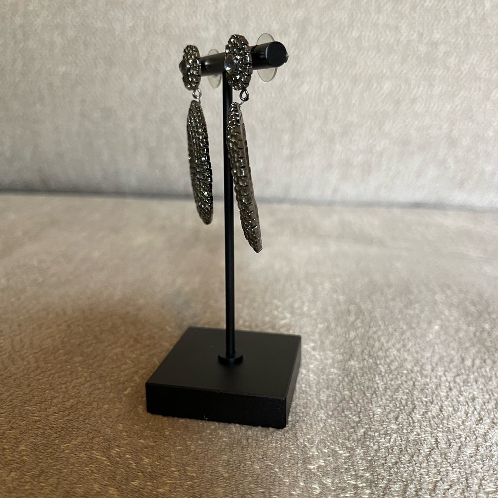 Tasha Sparkle Rhinestone Dangle Pierced Hoops - Picture 2 of 5